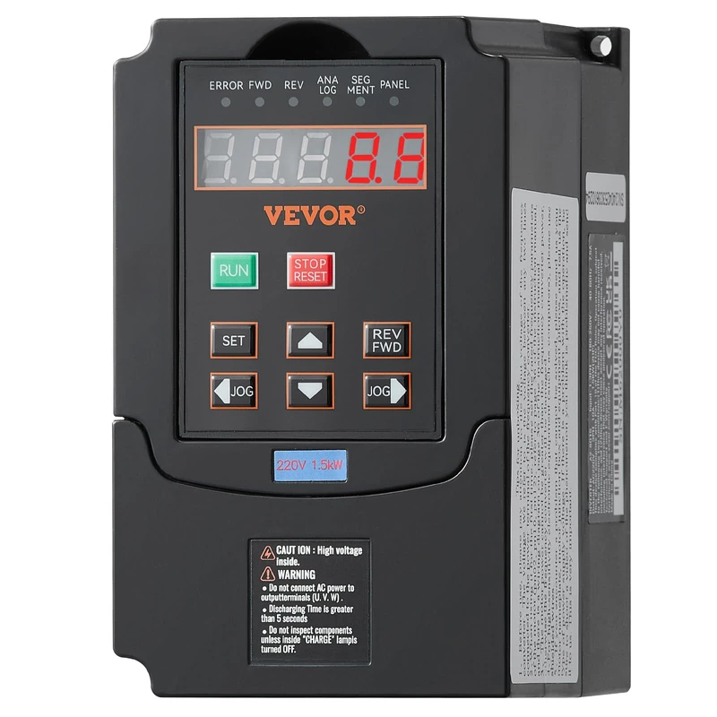 VEVOR VFD 2HP 1.5KW 7.5A 1 or 3 Phase 220V Input to 3 Phase 220V Output 40-60Hz Input 0-400Hz Output VFD for Spindle Motor CNC Speed Control
