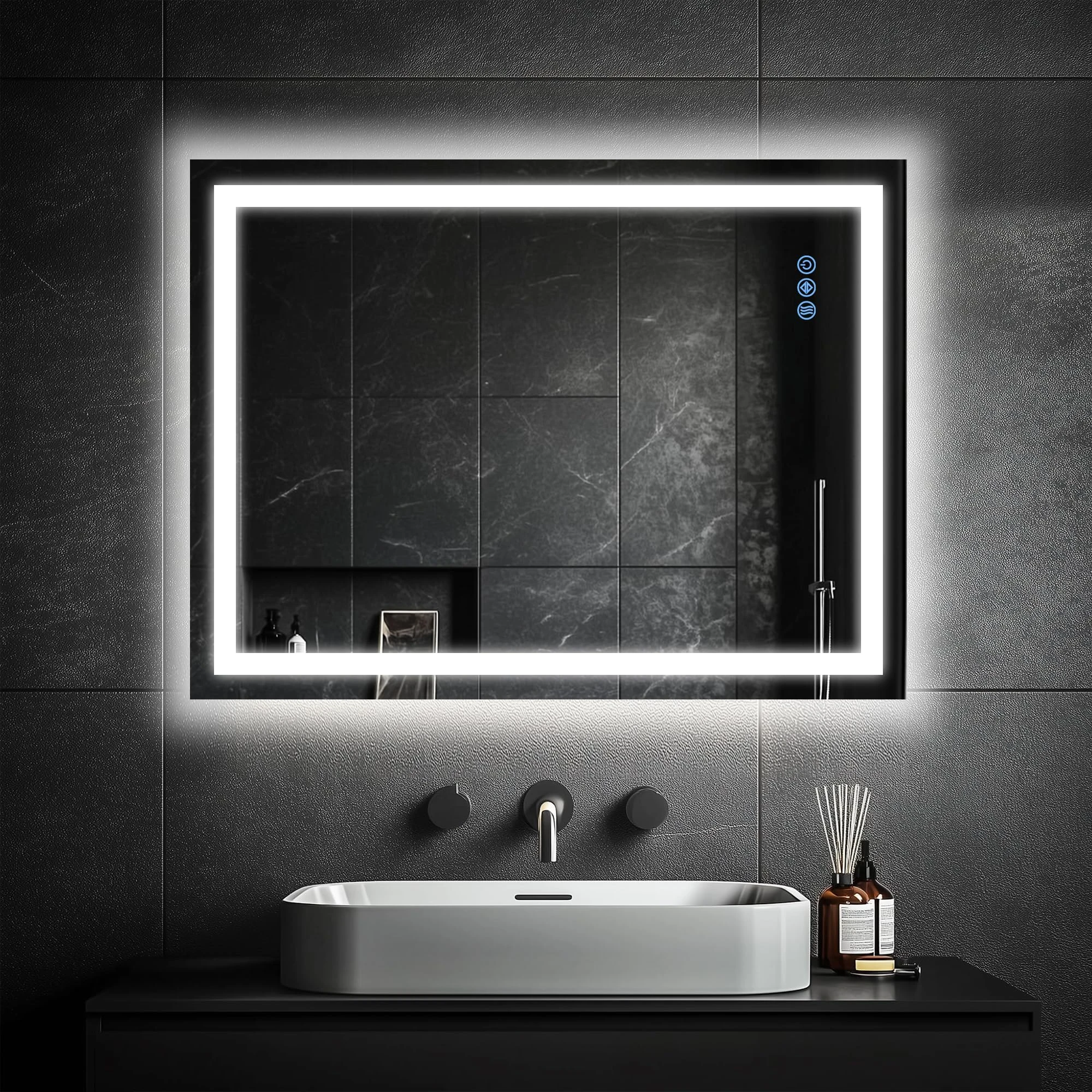 Antok 24"x 36" LED Bathroom Mirror with Lights, Anti-Fog, Dimmable, Lighted Vanity Mirror with Tempered Glass, Memory Function, 3 Light Modes, Safe Use, Horizontal, Vertical