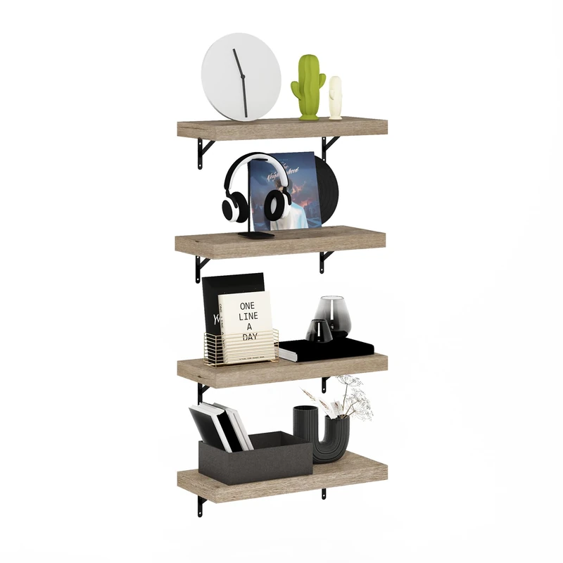 Furinno TANNA Floating Shelves for Wall Set of 4, 22-Inch Wall Shelf, Wall Mounted Shelf, for Bathroom, Home Office, Living Room, Natural