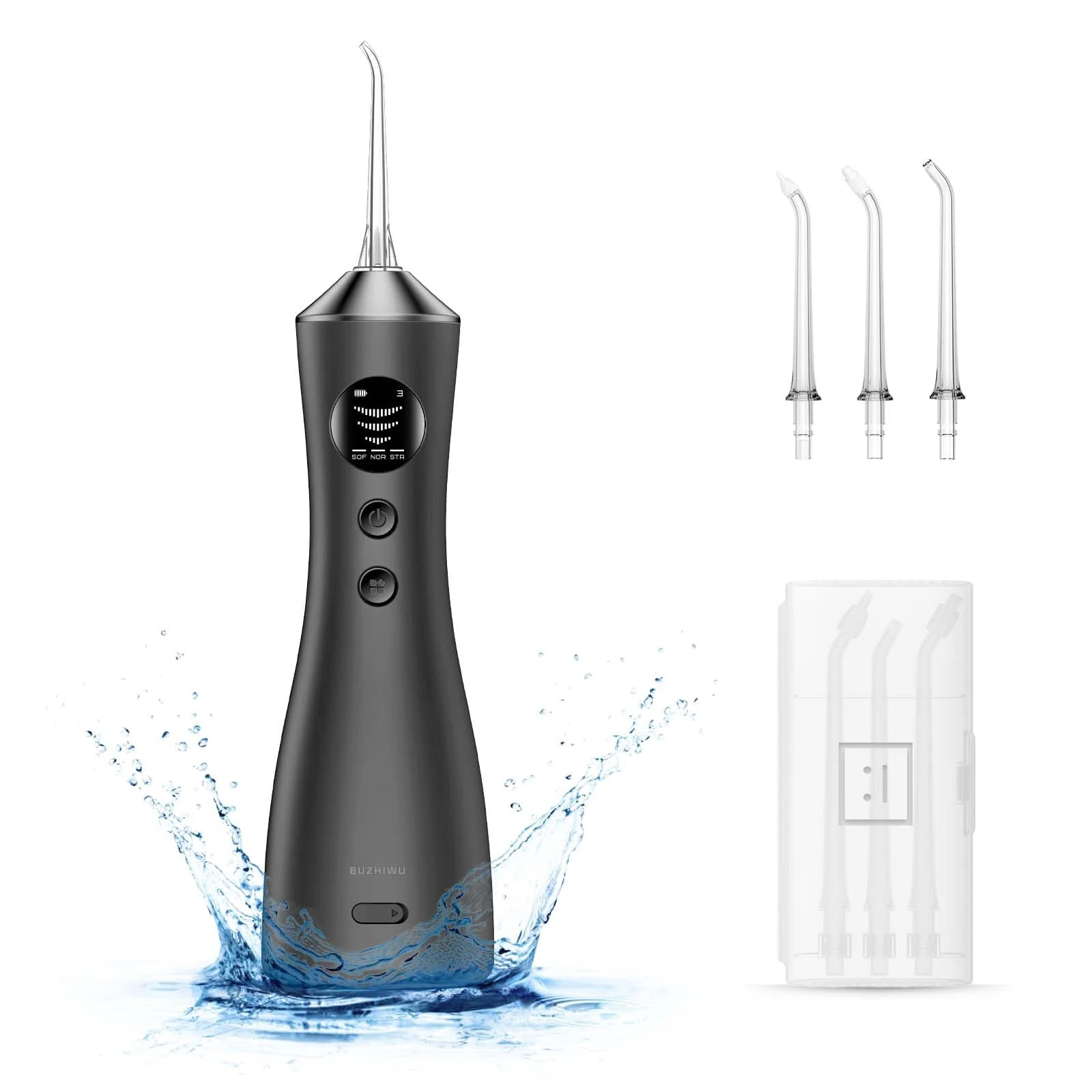 Water Dental Flosser for Teeth, Portable Cordless Water Flosser with 300ML Rechargeable with Type-C, IPX7 Waterproof Water Flossers for Adults with 3 Intensity Modes and 3 Flossing Tips Black