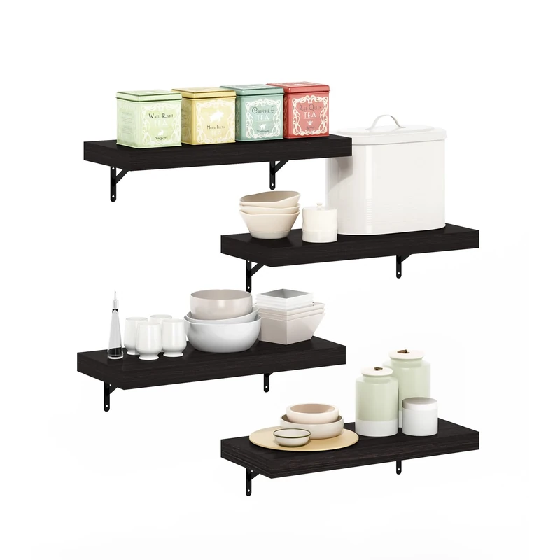 Furinno TANNA Floating Shelves for Wall Set of 4, 22-Inch Wall Shelf, Wall Mounted Shelf, for Bathroom, Home Office, Living Room, Tobacco Oak