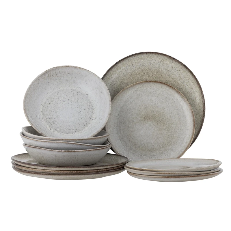 Bloomingville Sandrine Crockery Set, Natural, Stoneware, T:T28.5x/T:T22xH2/B:D22xH5cm, 5, Set of 4x3 Pieces, 450 ml - Image 1