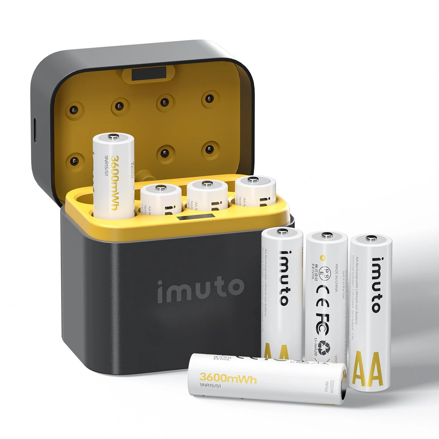 imuto 1.5V AA Rechargeable Lithium Batteries 8-Pack with Charger, 3600mWh High Capacity Batteries for Blink Camera VR Headset Xbox