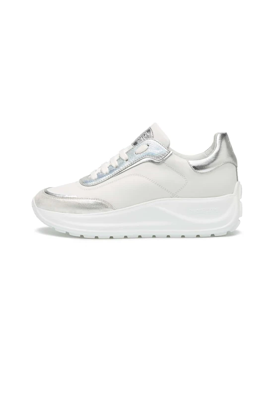 Candice Cooper Leather Sneakers, White/Silver, 8 UK