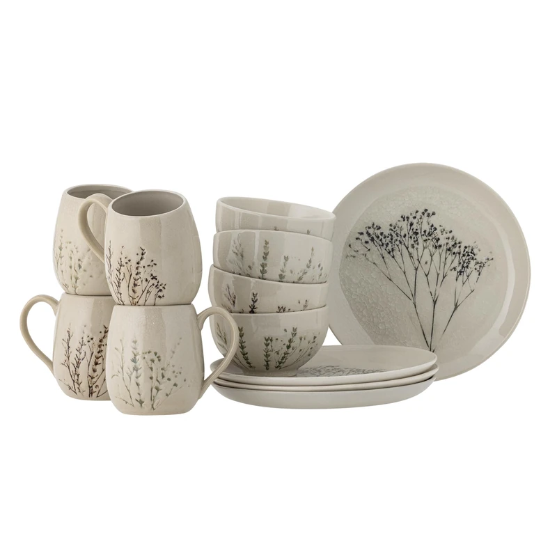 Bloomingville Bea Breakfast Set, Natural, Stoneware, C:T10xH10.5/W: T11.5xH6/P:T21xH2, Set of 4 x 3 Items