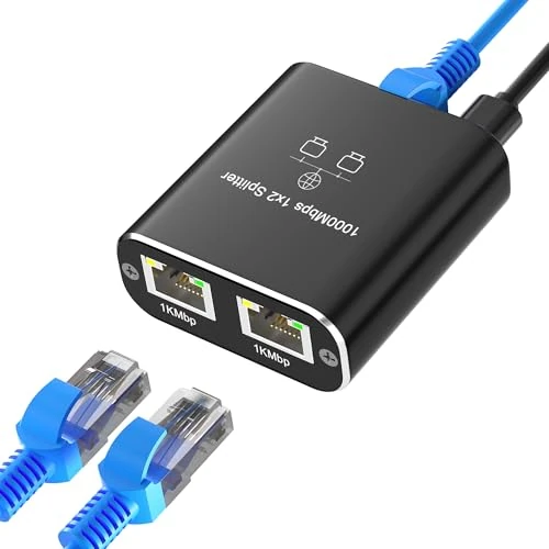 Ethernet Splitter 1 to 2，Ethernet Splitter，High Speed 1000Mbps Gigabit Ethernet Cable Network Switch, Internet splitter, LAN Splitter, Ethernet Switches 2 Port, RJ45 Splitter for Cat5/5e/6/7/8 Cable