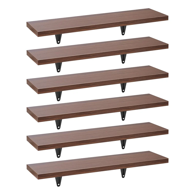 Set of 6 Maclean MC-331 wall shelves, each supporting up to 8kg for stylish and sturdy wall mounting for home or office use