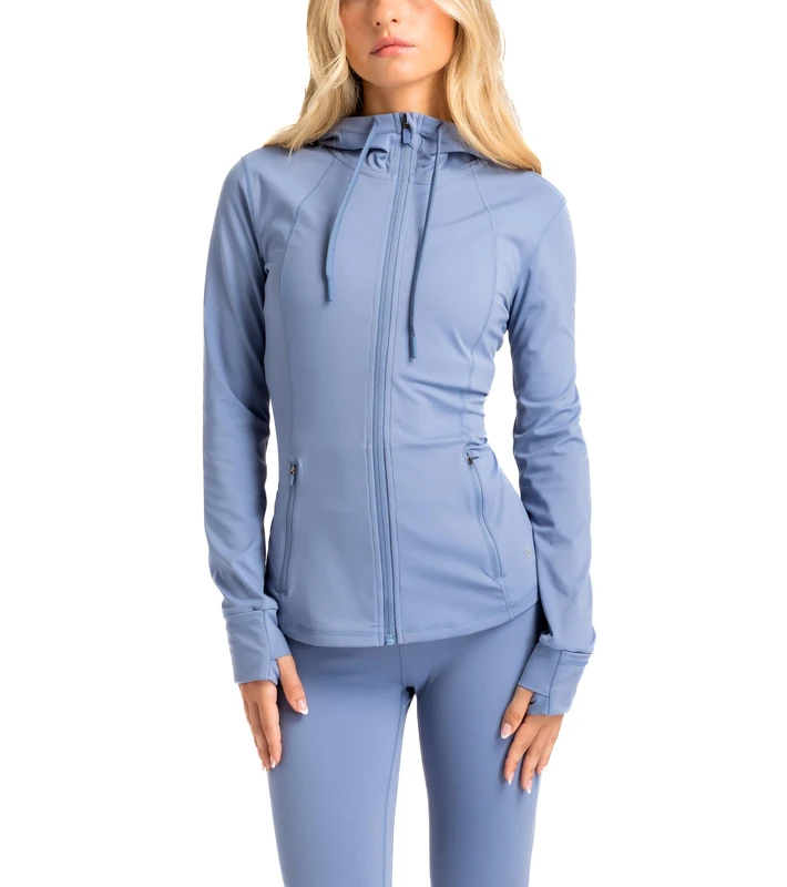 Aruki Women’s Soft Athletic Jacket – Slim Fit Casual Full-Zip Hoodie, Lightweight Long Sleeve Jacket with Thumb-holes for Running, Workouts, Yoga – Serenity – Large