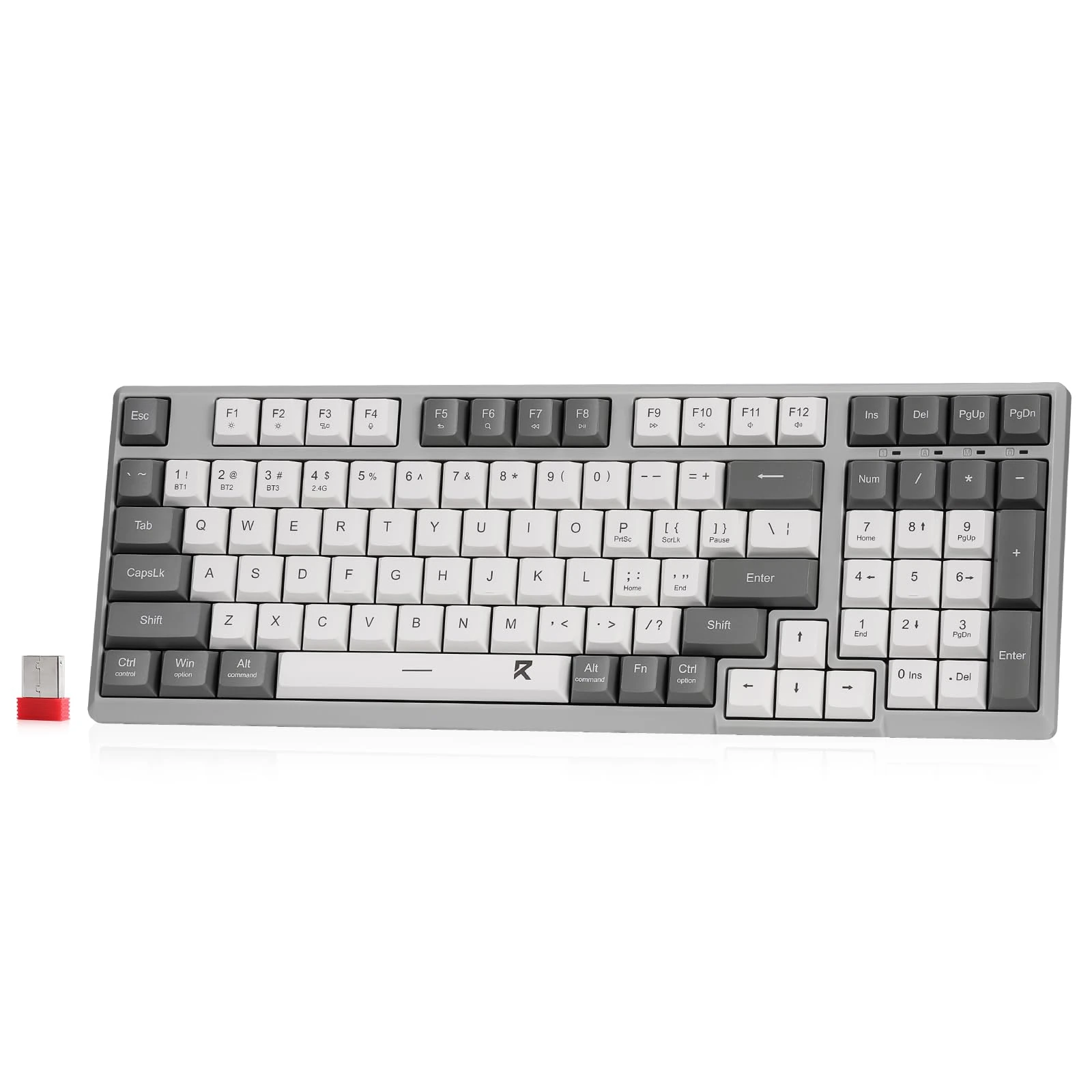 Redragon BK7114 Low-Profile Wireless Computer Keyboard, 98 Keys Slim Office PC Scissors Mechanism Keyboard w/ 2.4G BT Wireless Connection, Tactile Quiet Keystroke, Mixed Color Keycaps