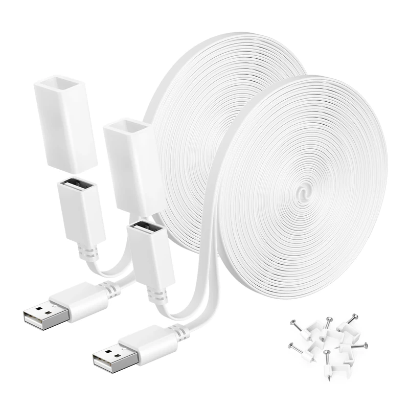 Itramax White USB Extension Cable Flat 6M 2Pack,USB Extension Power Cord Compatible with WYZE Cam V4 V3 V2,OG,Ring,Blink Mini 2,Outdoor 4,XT,Google Nest,Weatherproof Extender Cord for Security Camera - Image 1