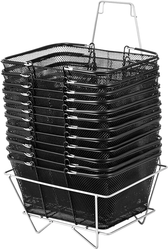 VEVOR Black Shopping Basket with Handles 12 Pack 22L Shopping Basket Metal Portable Large Supermarket Retail