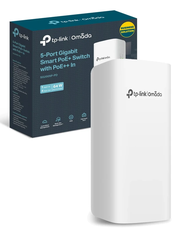 TP-Link SG2005P-PD 5 Port Gigabit PoESwitch, Outdoor Ethernet Smart Switch, Up to 200m Network Splitter, 1 PoE++ In and 4-Port PoE+ Out, Weatherproof, Cloud Management