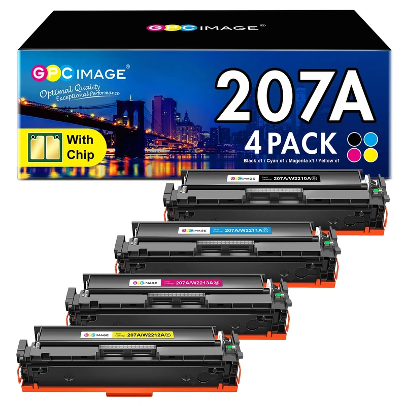 GPC Image 207A 207X Toner Cartridge with Chip Compatible with for HP 207X 207A for Color Laserjet Pro MFP M283fdw MFP M282nw MFP M283fdn for M255dw M255nw Printers W2210A W2211A W2212A W2213A(4-pack)