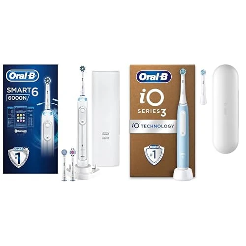 Oral B Electric Toothbrush Bundle, 1x Smart 6 White Handle, 1x iO3 Blue Handle