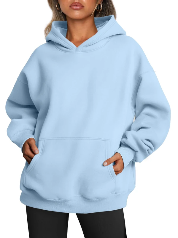 Trendy Queen Womens Oversized Hoodies Fleece Sweatshirts Fall Fashion 2025 Pullover Sweaters Winter Clothes, Sky Blue, XS