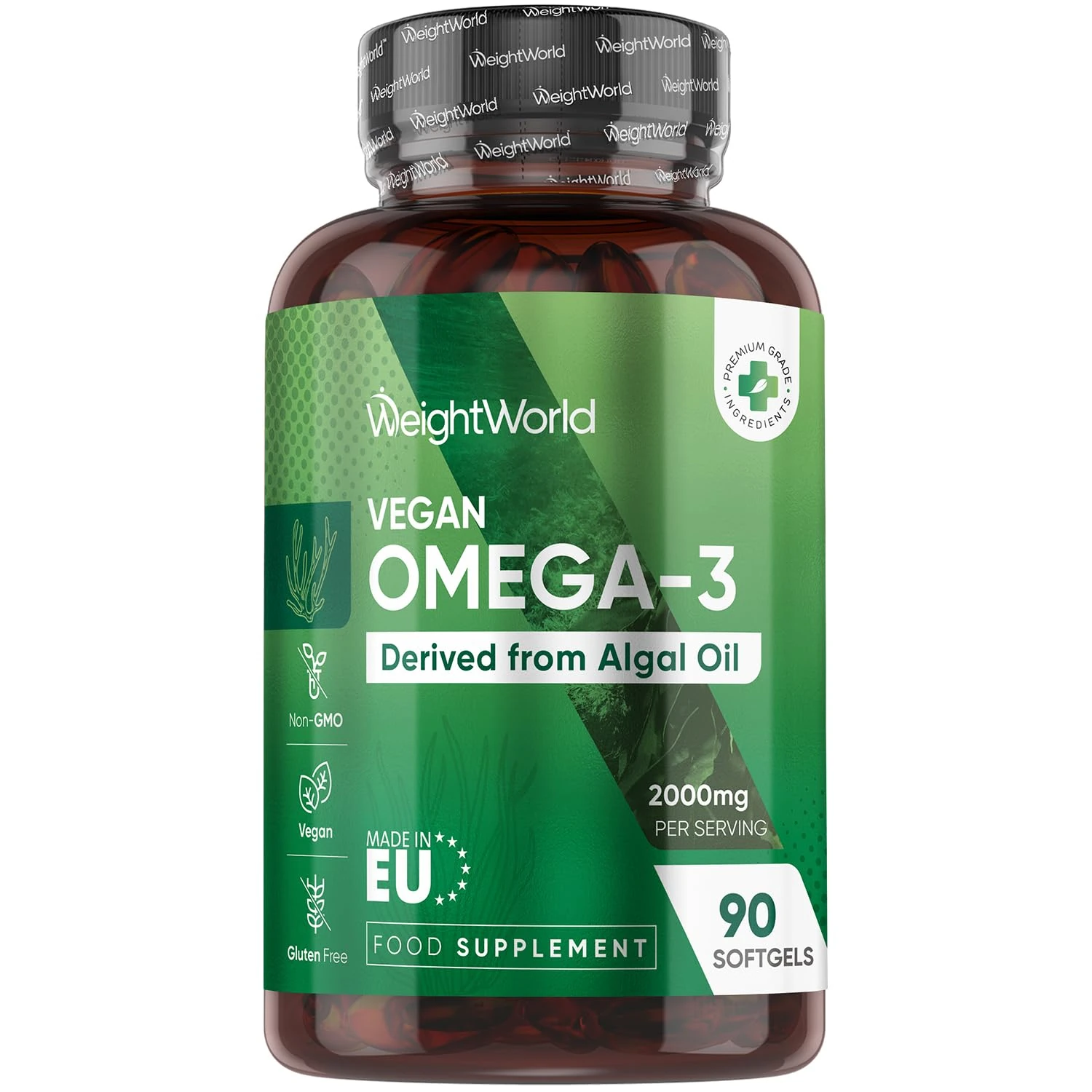 Vegan Omega 3 Supplement - 2000mg per Serving - 90 Softgels - 45 Days Supply - Derived from Algal Oil - 2 Softgels a Day - DHA and EPA-Rich Oil - Omega-3 Nutritional Supplements