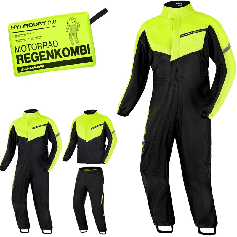 SHIMA HYDRODRY 2.0 Waterproof Motorbike Rainsuit Mens Womens Motorcycle Packable Rain Clothing Raincoats Set Overcoat Rainseal Reflective Breathable Wet Weather Winter (Suit Unisex, Fluo, XL) - Image 1