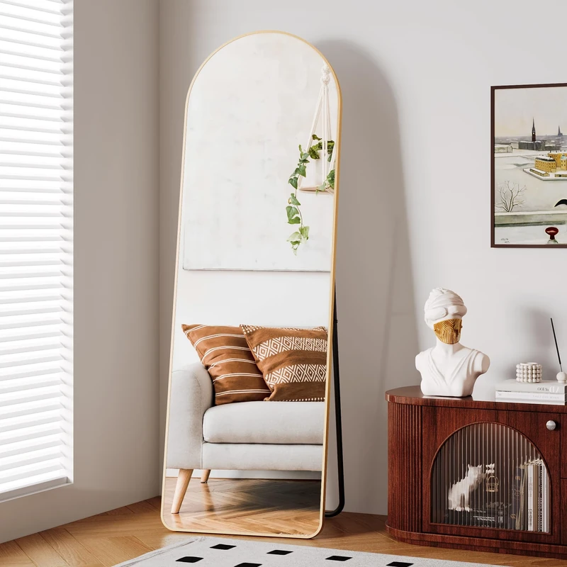Clevich Full Length Mirror 162 x 53cm, Arched Wall-Mounted and Floor Mirror with Metal Stand & Aluminum Frame, Full Body Standing Mirror for Living Room Bedroom Dressing Room Bathroom Hallway