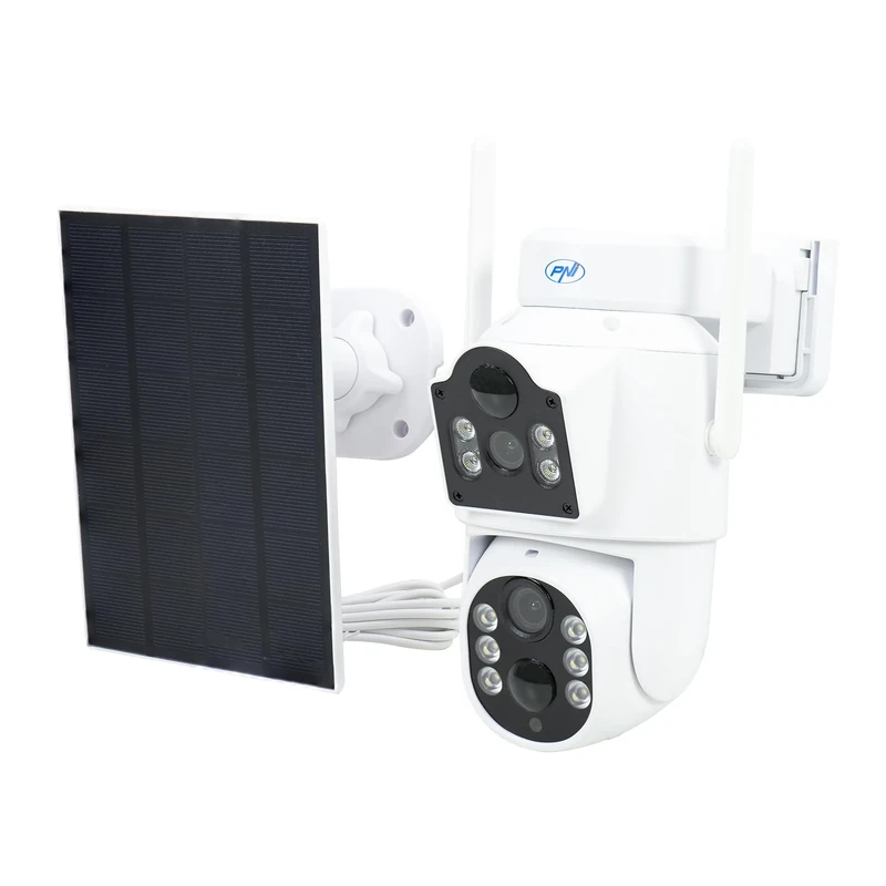 PNI Video surveillance camera IP792 dual lens 2MP + 2MP, solar panel 3W, built-in 6000mAh battery, motion detection, micro SD card slot, night vision, bidirectional audio, IP65