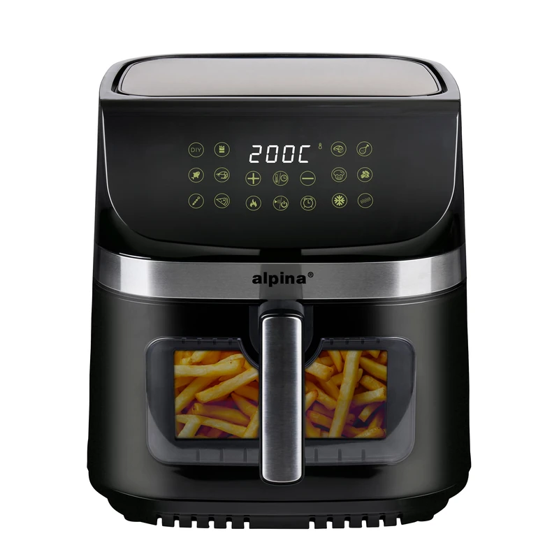 alpina Air Fryer XXL - Hot Air Fryer 9L - Air Fryer with Digital Display - Hot Air Fryer with Timer and Temperature 60 to 200°C - with 8 Cooking Programs and Viewing Window - Black