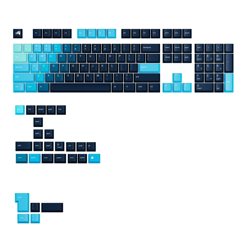 Glorious Gaming - GPBT Gradient Keycaps for Custom Mechanical Keyboards, No Fade Dye-Sublimated, Fits 100%, 75% 65% 60%, PBT Polymer, Fits ANSI & ISO, Supports Windows & macOS - Celestial Ice