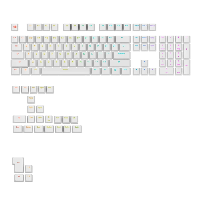 Glorious Gaming - GPBT Backlit Keycaps (White) Translucent Shine Through Legends, Fits 100%, 75% 65% 60% Custom Mechanical Gaming Keyboards, Fits ANSI, ISO, Windows & macOS, English (US)