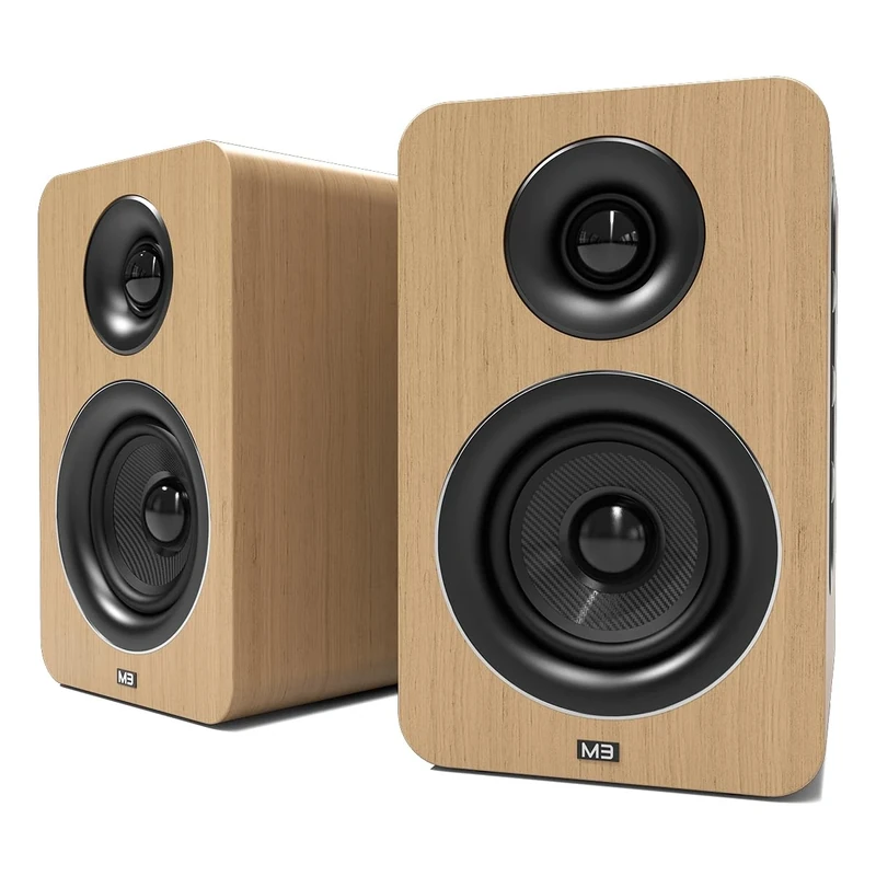 AZATOM Bookshelf Speakers 60W | Bluetooth | 3” Carbon Fibre Drivers & Silk Tweeters | 24bit DAC Built-in | Perfect for Computer Gaming, Vinyl Turntable, HiFi, Home Theatre Equinox M3 (Oak)