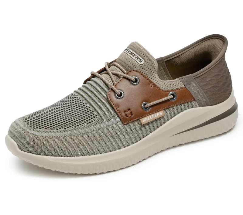 Skechers Men's Delson 3.0-Roth 210606 Low Profile Bungee Lace Slip-Ins, Taupe/Brown, 8.5 UK