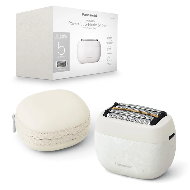 Panasonic ES-PV6B-W803 Series 900s Premium Compact Razor, Wet and Dry Razor with 5 Blades for Men, Responsive Beard Sensor, USB-C, Premium Case, NAGORI® Marble White