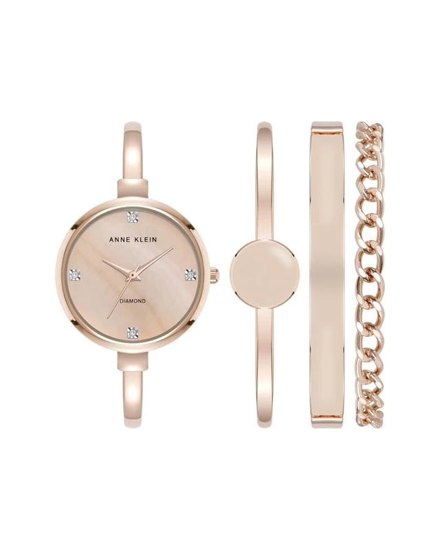 Anne Klein Women's Lab Grown Diamond Accented Bangle Watch and Bracelet Set, AK/5142 - Image 1