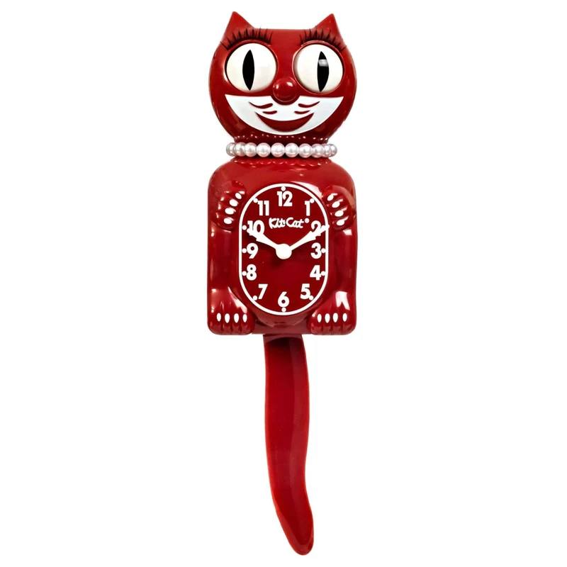 Kit-Cat Clock® Limited Edition Classic Space Cherry Red Lady - Cat Clock With Moving Eyes and Tail, Battery Operated Wall Clock, Made in USA