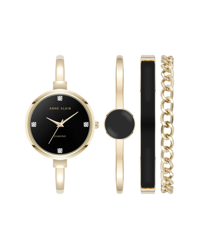 Anne Klein Women's Lab Grown Diamond Accented Bangle Watch and Bracelet Set, AK/5142 - Image 1