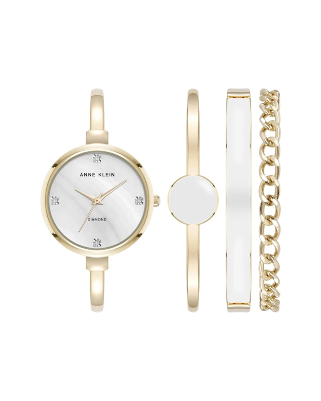 Anne Klein Women's Lab Grown Diamond Accented Bangle Watch and Bracelet Set, AK/5142