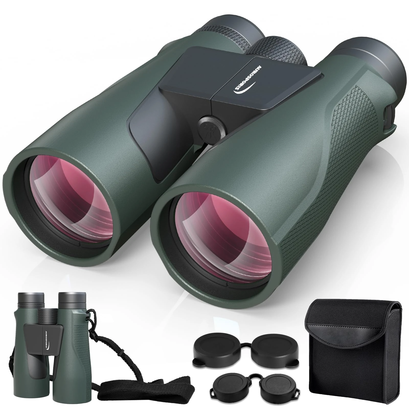 15x56 Binoculars for Adults High Powered - Aurosports HD Large View Binoculars with Clear Low Light Vision - Lightweight Easy Focus Bird Watching Hunting Hiking Cruise Travel - Green