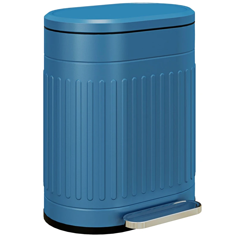HOMCOM Kitchen Trash Can 20L Oval Metal Pedal Bin with Soft Close Lid, Anti-Fingerprint, Removable Inner Bucket, 36.5 x 31.2 x 45 cm, Blue