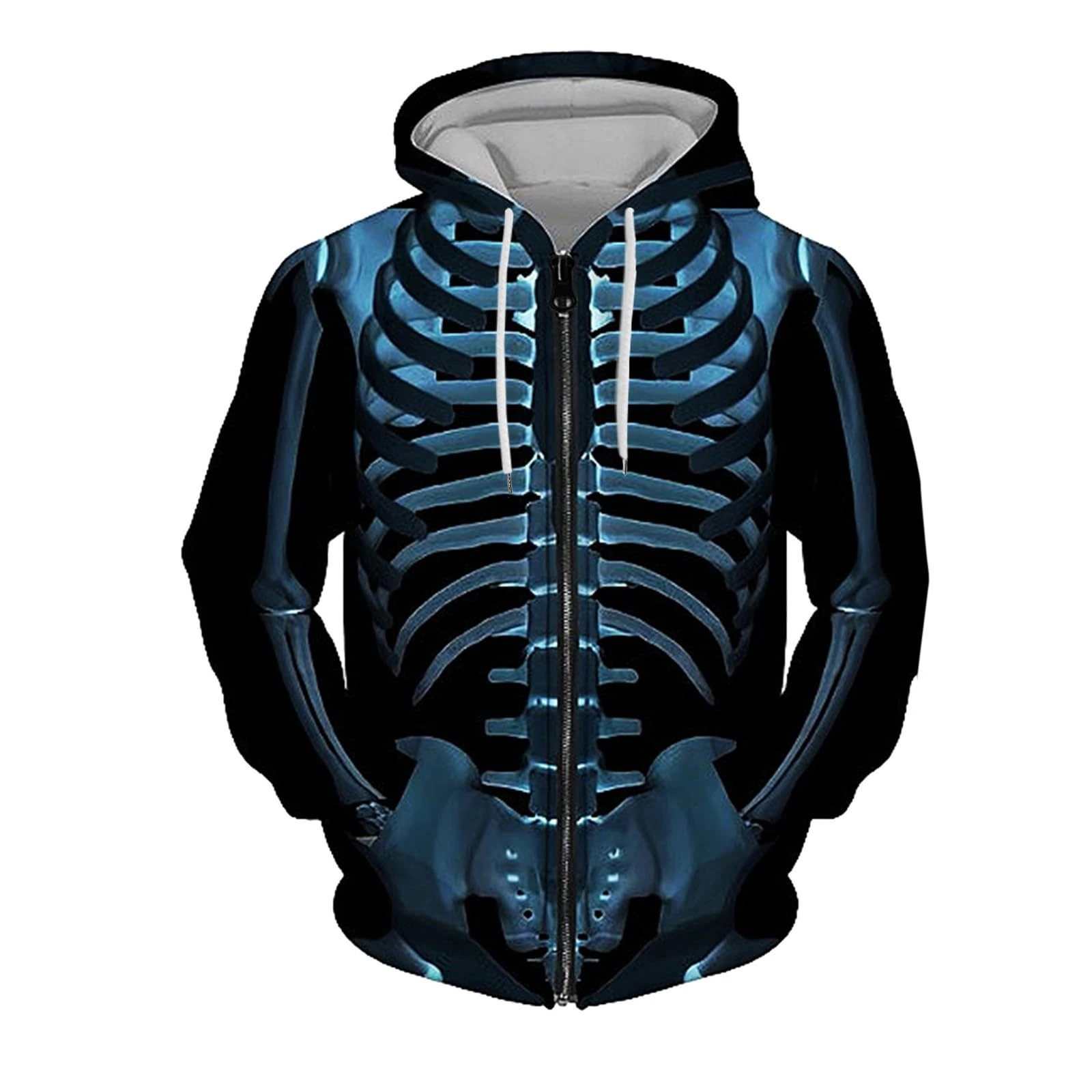 Beokeuioe Skeleton Print Hoodie Halloween Pullover Men's Basic Sweatshirt Oversize Hoodie with Hood Sweat Jacket Horror Printed Cosplay Outfits Costumes Long Sleeve Shirt, B15 Blue, 3XL