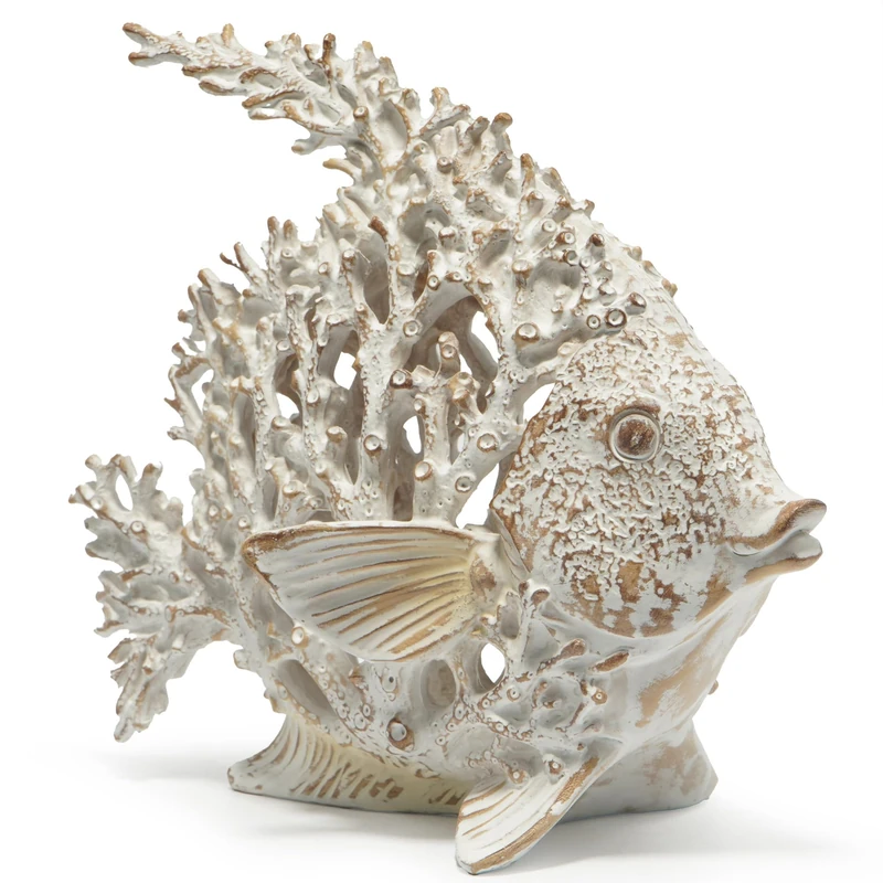 Hodao Sea Coral Fish Figurines Decoration - Tropical Summer Garden Decor Crafts for Home Office (White)