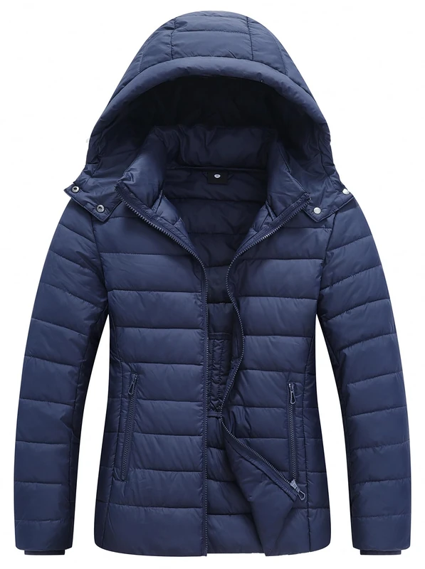 TDYPCI Women's Waterproof Puffer Jacket Quilted Warm Winter Coat Ultra Light Weight Short Down Jacket, Deep Blue, Large