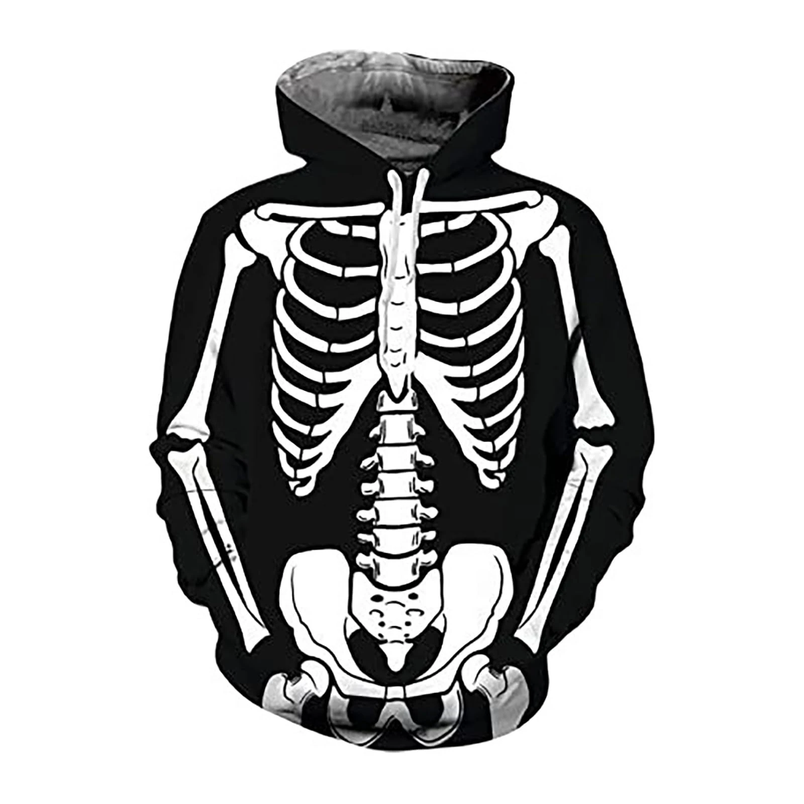 Beokeuioe Skeleton Print Hoodie Halloween Pullover Men's Basic Sweatshirt Oversize Hoodie with Hood Sweat Jacket Horror Printed Cosplay Outfits Costumes Long Sleeve Shirt, B18 Black, 3XL