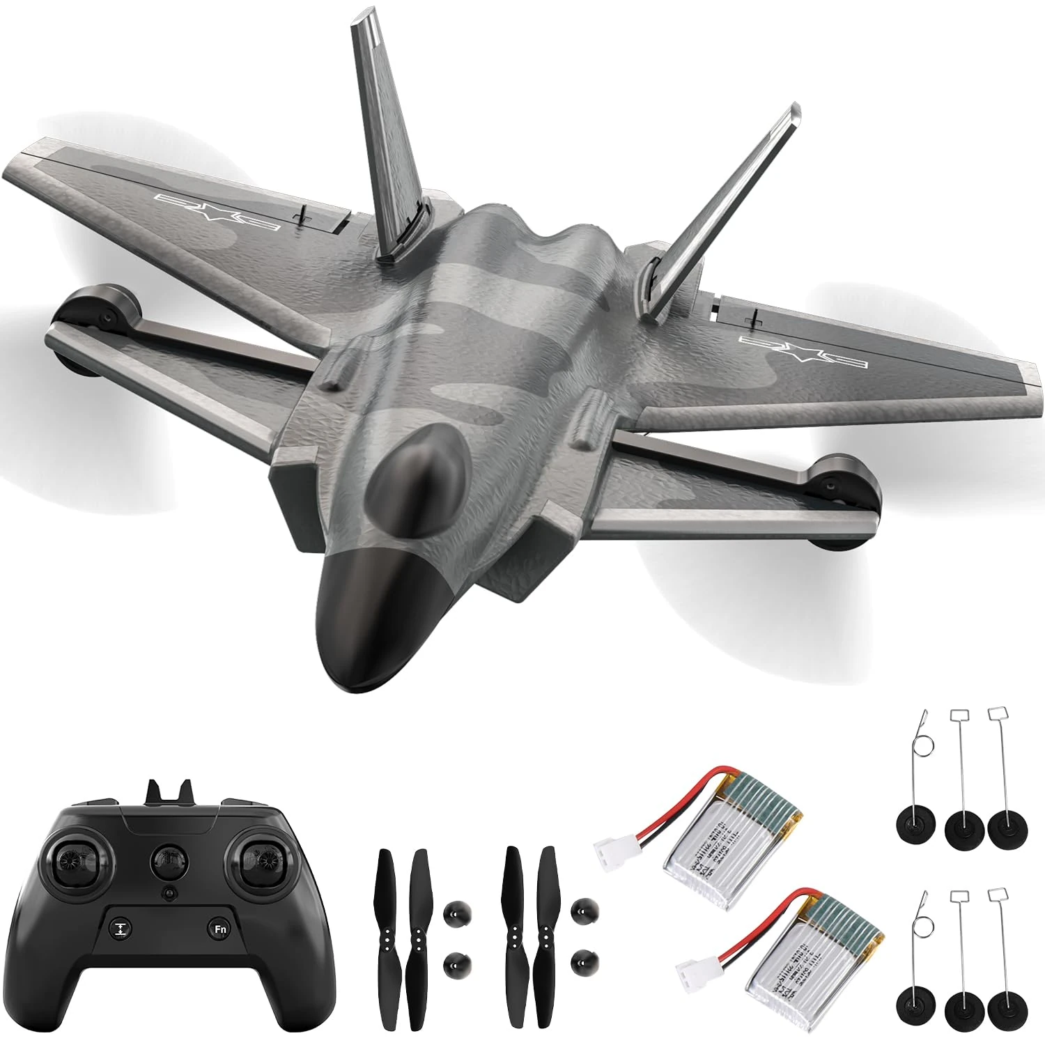 fisca RC Airplane, 4-Channel Brushless Glider Dual Electric Configuration 2 Sets of Landing Gear Two Sets Fan Blades