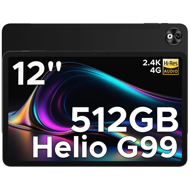 T40 Pro 12 Inch Tablet - Android Tablet 20GB RAM/512GB Storage, Helio G99 Octa-Core, 10800mAh Battery, 2.4K IPS Display, Dual SIM 4G LTE, Android Tablet with SIM Card Slot, WiFi, GPS - Black