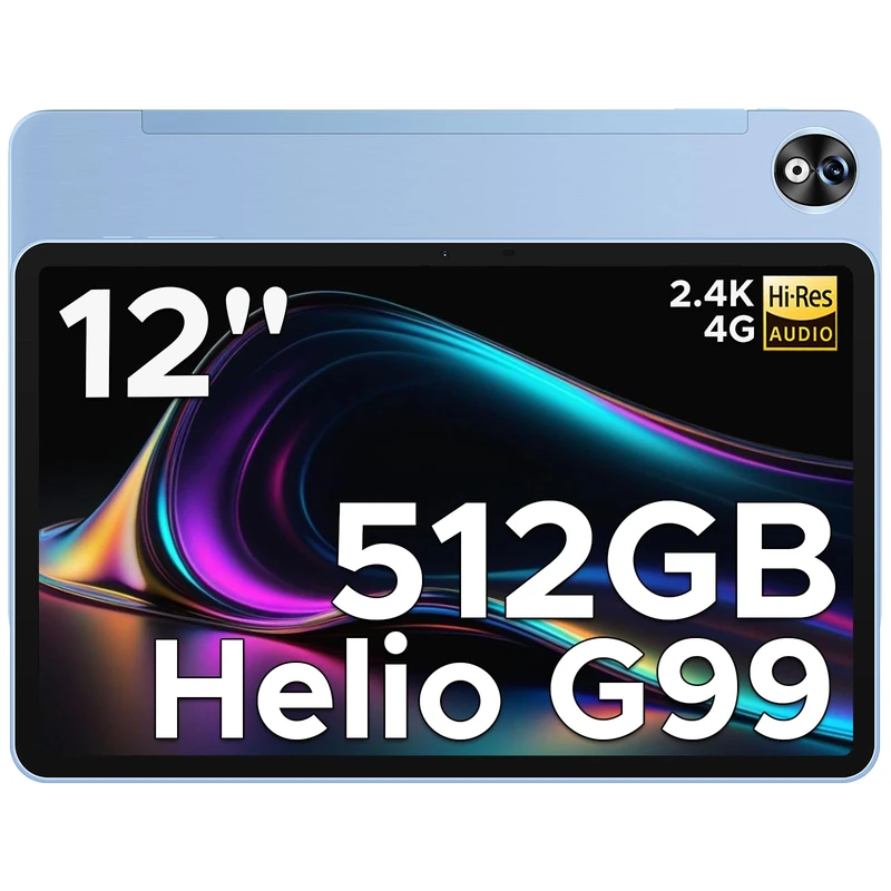 T40 Pro 12 Inch Tablet - Android Tablet 20GB RAM/512GB Storage, Helio G99 Octa-Core, 10800mAh Battery, 2.4K IPS Display, Dual SIM 4G LTE, Android Tablet with SIM Card Slot, WiFi, GPS - Blue