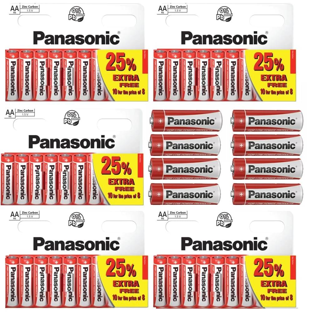 Panasonic Zinc AA Batteries – 50 Pack | 1.5V Long-Lasting Zinc Carbon Batteries for Everyday Use | Ideal for Low-Drain Devices Like Remote Controls, Clocks, Radios, Toys & Flashlights