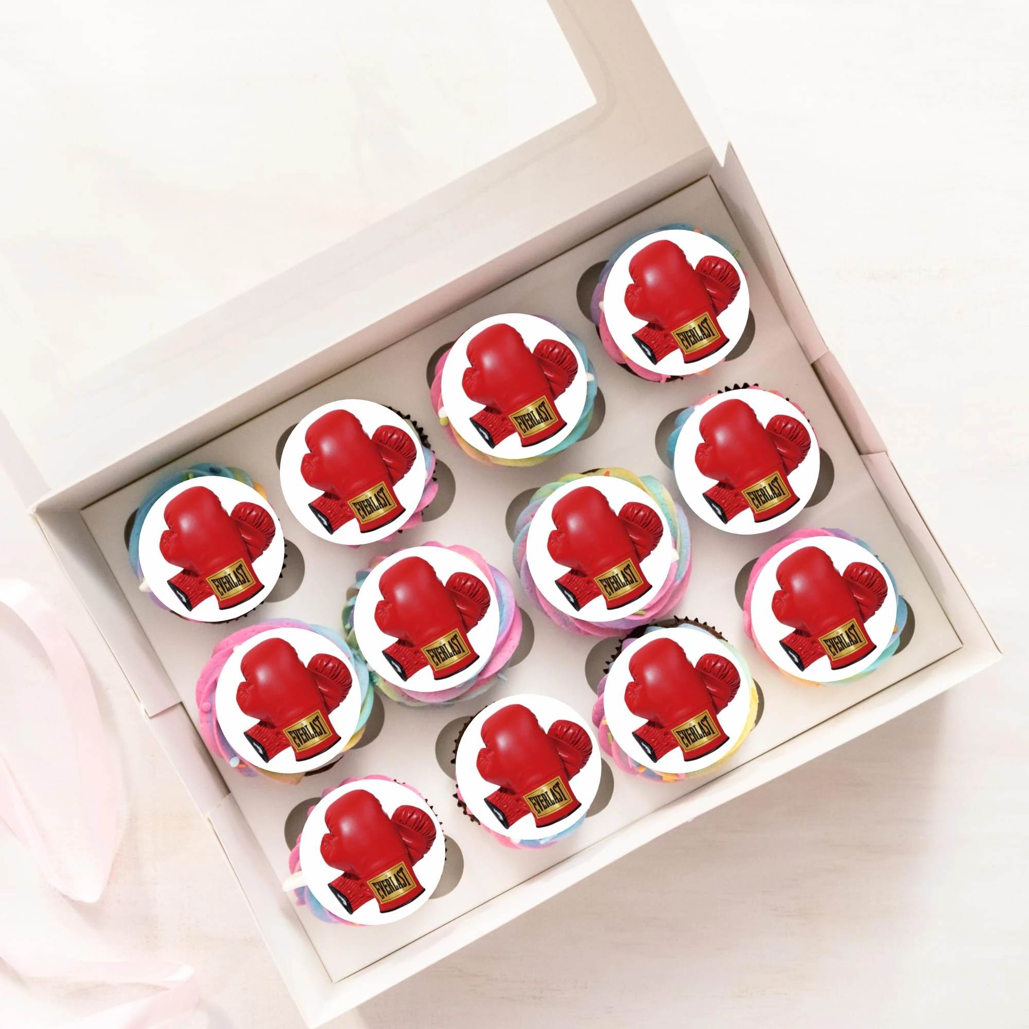 22 x PRECUT Boxing Gloves Boxer Sport Cupcake Topper Edible Wafer Paper Cake Toppers Decoration
