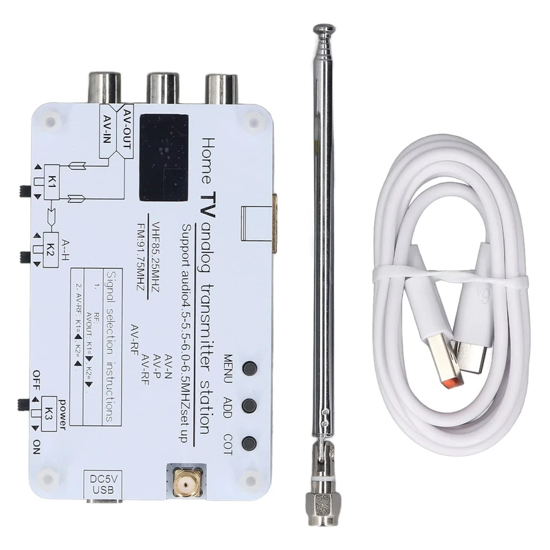 Kadimendium Home TV Analog Transmitter Station AV Converter HDMI USB 1080P N to P System Conversion, 5W Output, 10-20m Range