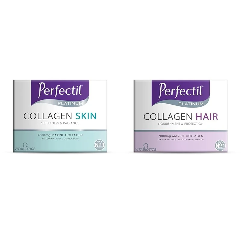 Bundle of Perfectil Platinum Collagen Drink Supplement for Women Skin - 10 x 50 ml vials + Perfectil Platinum Collagen Drink Supplement for Women Hair - 10 x 50 ml vials