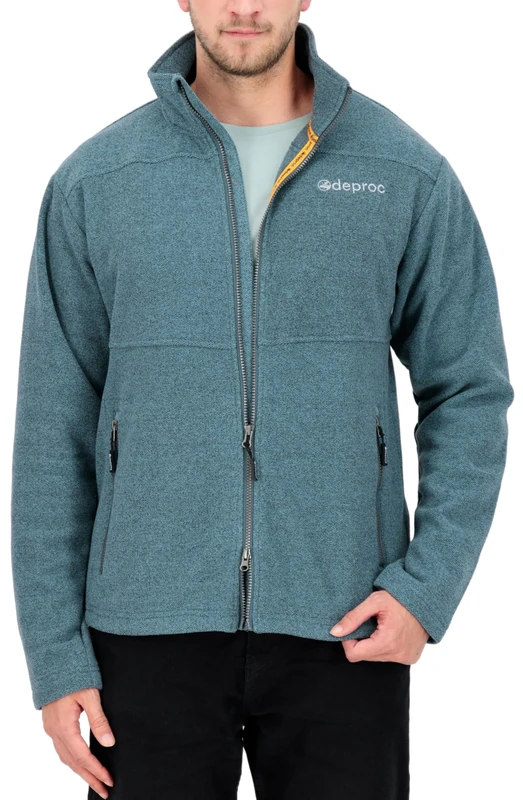 DEPROC-Active Men's Herren Strickfleecejacke mit Stehkragen Übergangsjacke Windbreaker Fleecejacke Männer Seward Fleece Jacket, Smoke, S