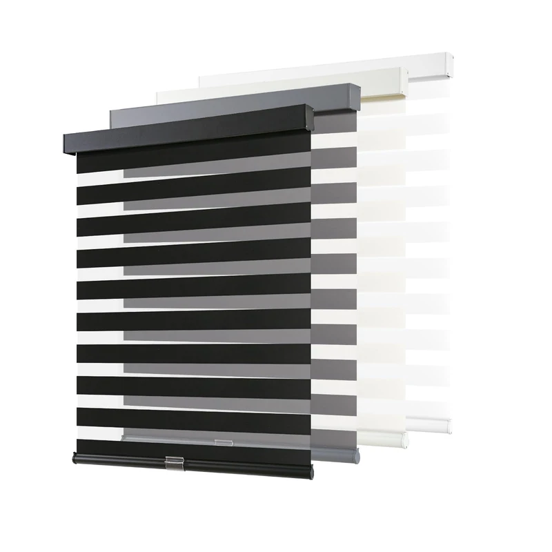 AOSKY Cordless Zebra Blinds for Windows Pull Down Roller Window Shades Dual Layer Light Filtering Privacy for Day and Night, Free-Stop Door Shades for Home Easy to Install (27" W X 72" H, Black)