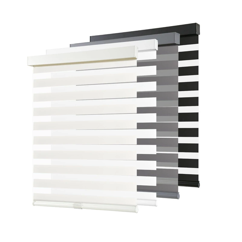 AOSKY Cordless Zebra Blinds for Windows Pull Down Roller Window Shades Dual Layer Light Filtering Privacy for Day and Night, Free-Stop Door Shades for Home Easy to Install (35" W X 72" H, Beige)