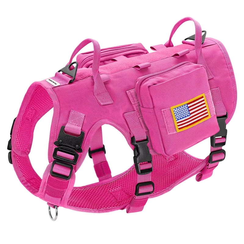 Forestpaw Dog Harness Medium Sized,Tactical Dog Harness with Handle,No Pull Military Style Service Dog Vest with Pockets Adjustable for Medium Large Dogs,Hot Pink,Chest 21.5-45"